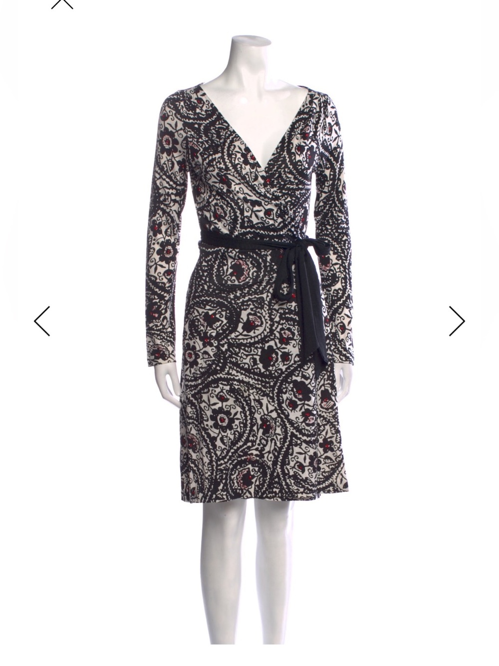 Diane Von Furstenberg Black and White Paisley Wrap Dress